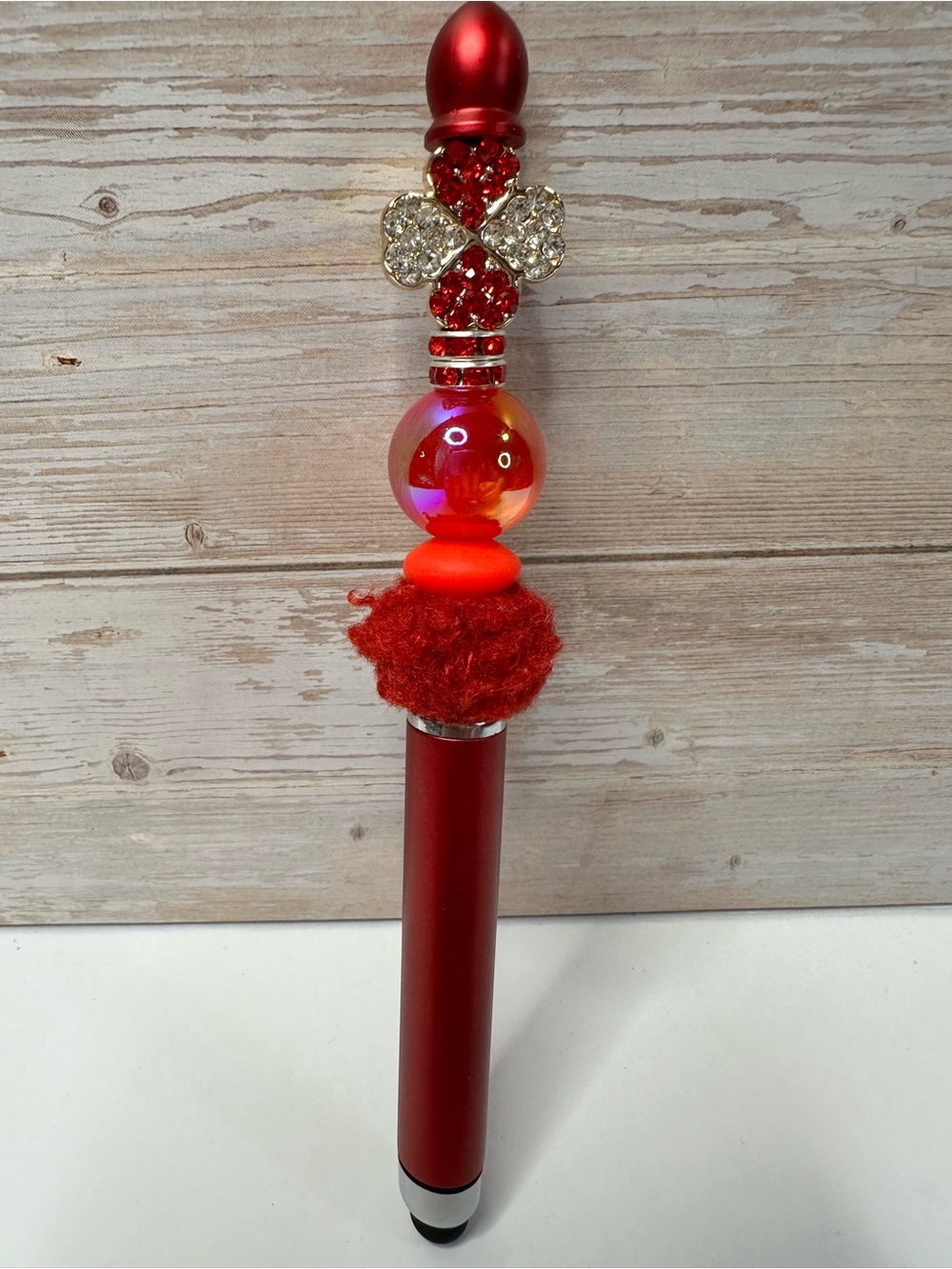 Red Bejeweled Stylus Pen with Decorative Crystal Accent